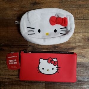 Hello Kitty Red and White Plush Face Pouch with Red Zip Pencil Pouch